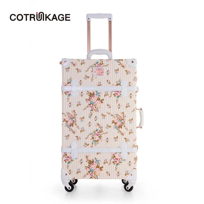 COTRUNKAGE Цветочная Valise 20 &quot 26&quot дизайнерский Pu кожаный женский винтажный чемодан