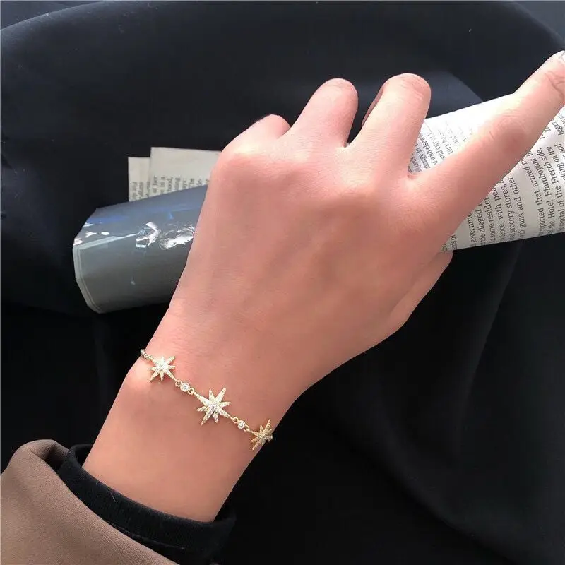 Изысканная роскошь 3 Звезда Цирконий браслет леди Универсальный Регулируемый