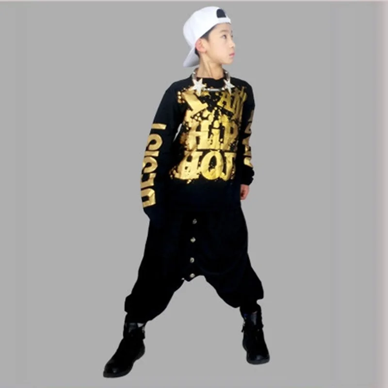 Free Shipping Male Female Hip Hop Dance Costumes Child Hip-hop DS Costume Cotton T shirt Sequined Leotard Harem Pants |