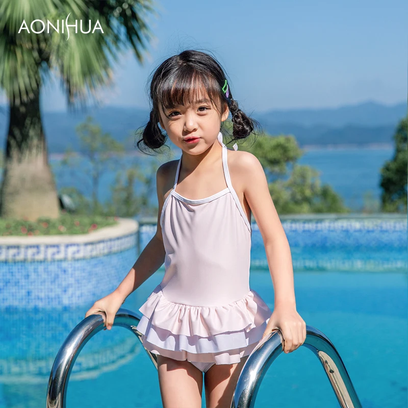 Однотонный слитный купальник AONIHUA для девушек пляжный купальный костюм со