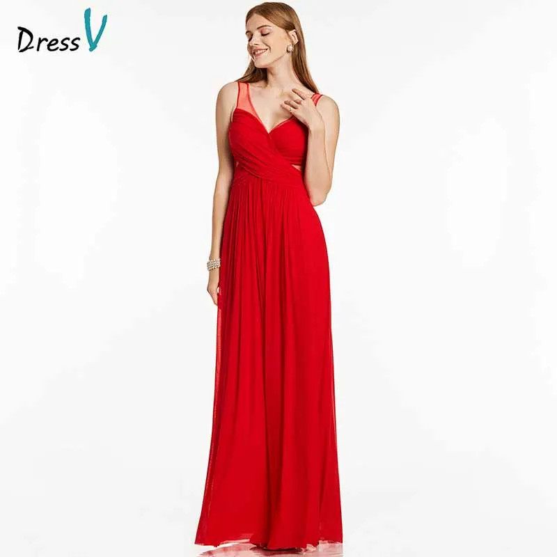 Dressv Красное длинное вечернее платье дешевое с v образным вырезом и открытой