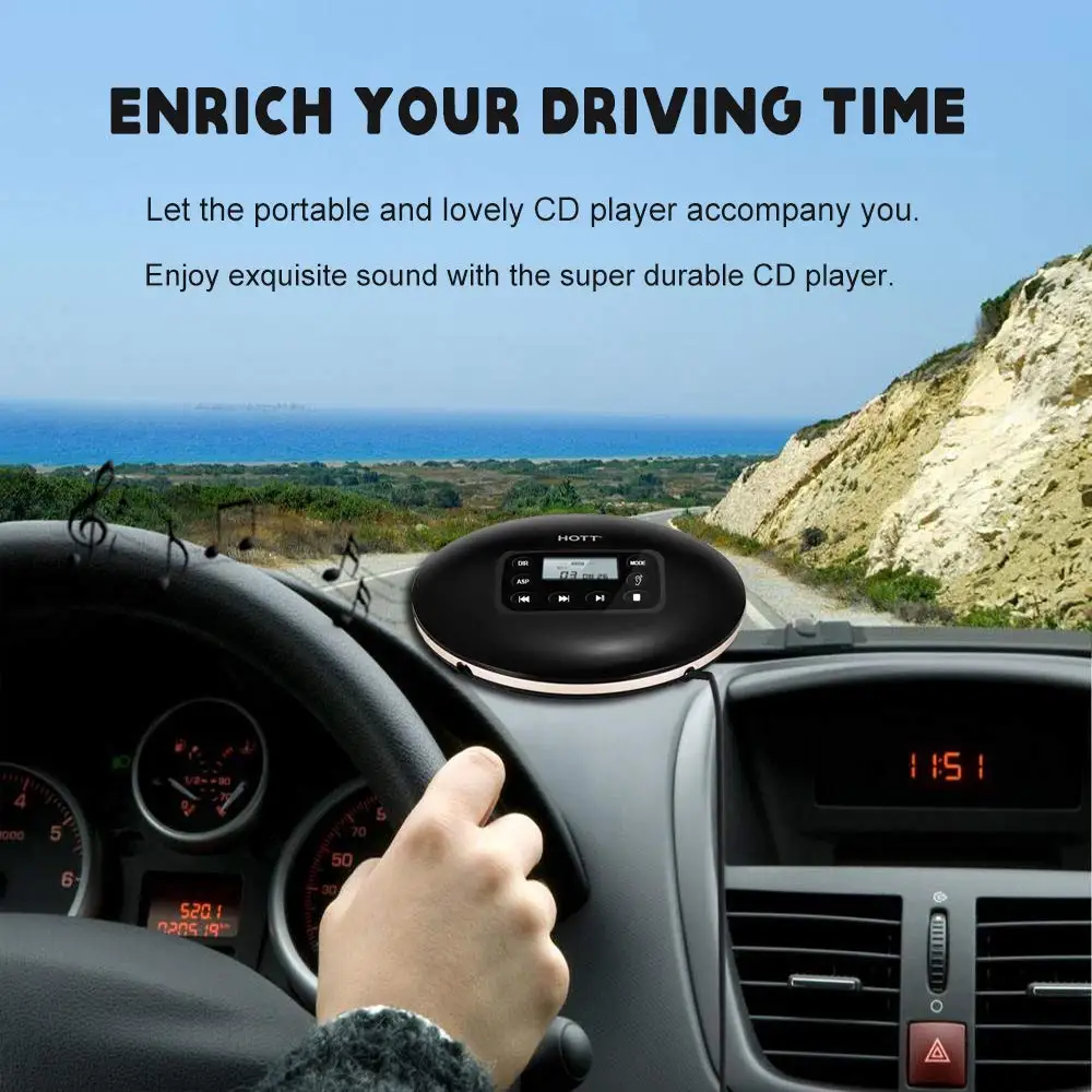HOTT Portable Mini CD Player Rechargeable Built-in Battery Personal Compact Disc with LCD Display Anti-Shock Function | Электроника