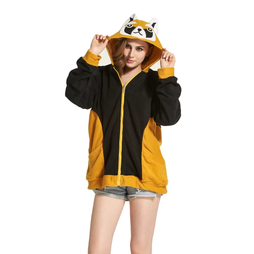 

Women 3D Cartoon Animal Hoodies Raccoon Costume with Ears Face Eyes Sweatshirt Jacket Hoodies Zipper