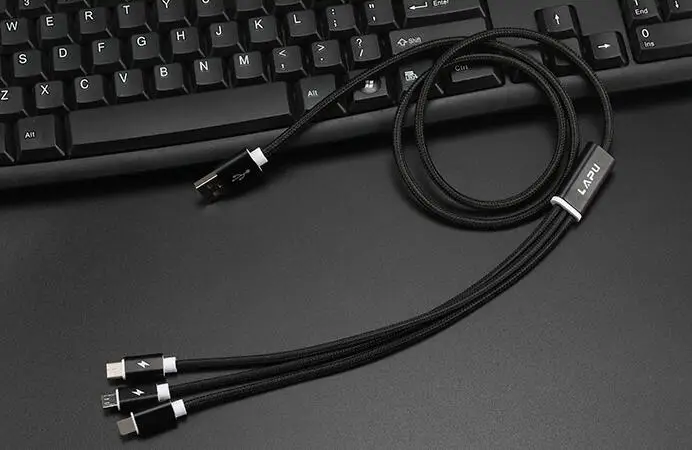 Black 3 в 1 кабель Micro usb type C 8 pin зарядное устройство кабель для iPh шнур Быстрая Зарядка Кабели для Xiaomi/huawei/Android 1 м - Цвет: Black