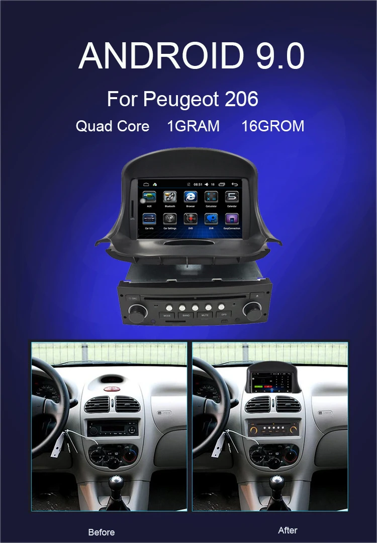 1024*600 Авто Радио Android 6,0 Автомобильный DVD gps для PEUGEOT 206 206cc навигация, Bluetooth, CAN-BUS, стерео, головное устройство, wifi Интернет