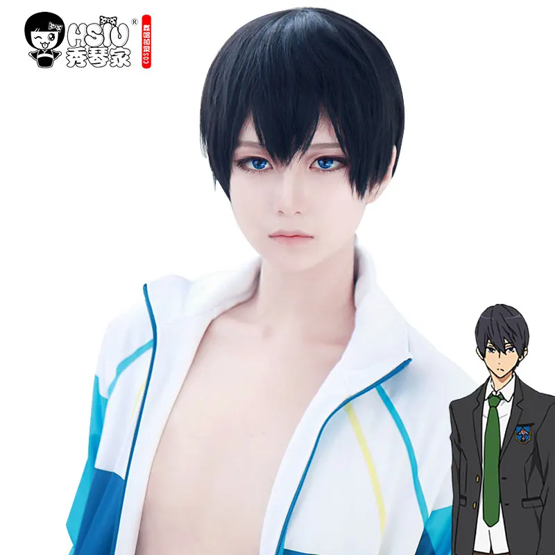 Новинка HSIU высокое качество Haruka Nanase бесплатно! Парик для косплея короткий черный