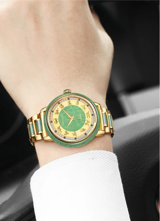 Новые женские часы Jade пара влюбленных часы мужские деловые часы Механические нефритовые алмазные позолоченные Безель креативные популярные женские часы