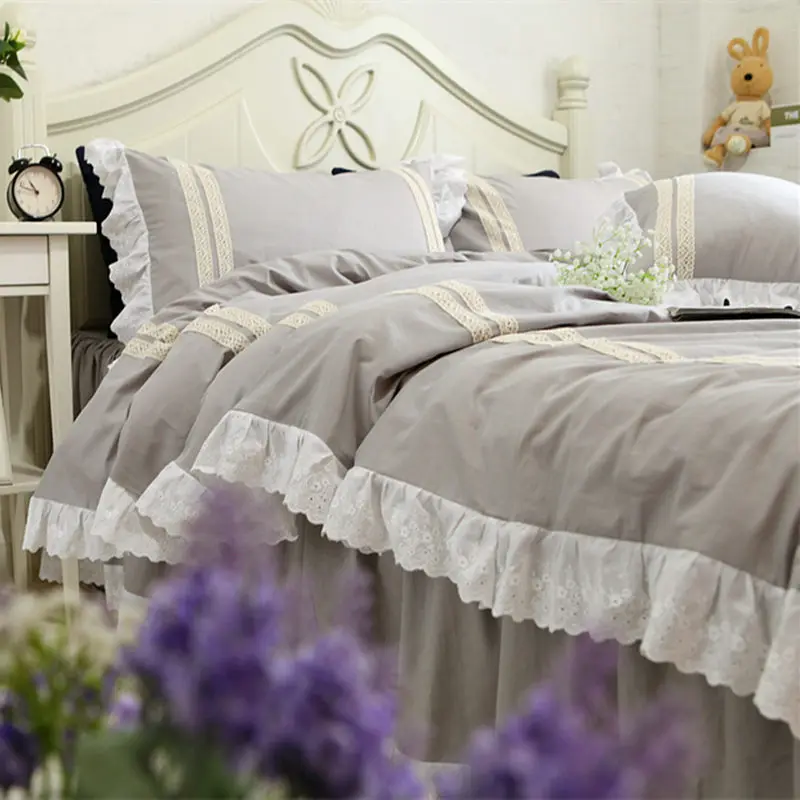WINLIFE серый кружевной комплект постельного белья с кружевными рюшами