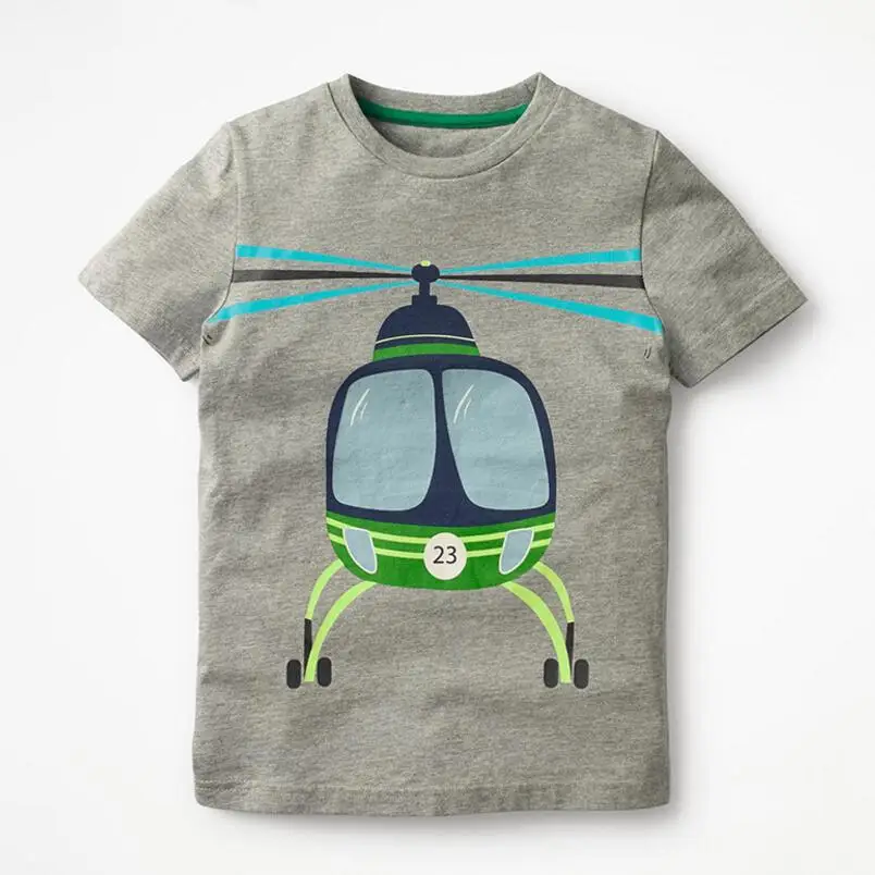 Little maven/детская одежда летняя одежда для маленьких мальчиков с коротким рукавом вертолет принт футболка брендовая хлопковая футболка Топы 51280 - Цвет: Серый