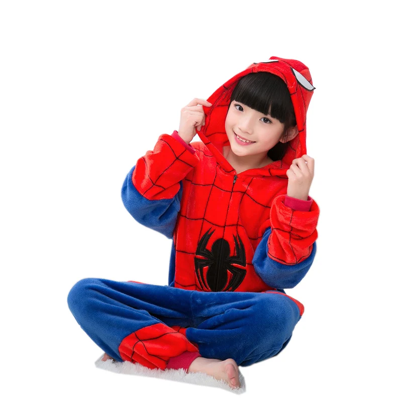 Spiderman Кигуруми Фланель Зимняя Пегас Рождественская Пижама Единорог Пегас Пижама для Девочек Животных Пижамы с Капюшоном Onesies Мальчики Пижамы дети пижама единорога - Цвет: Spiderman