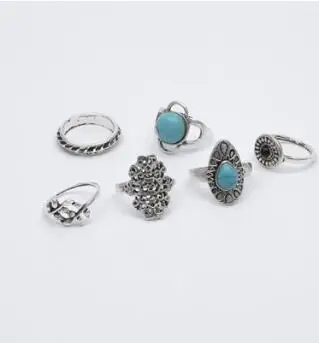 6pcs Vintage carved inlaid turquoise boho exaggerated ring | Украшения и аксессуары