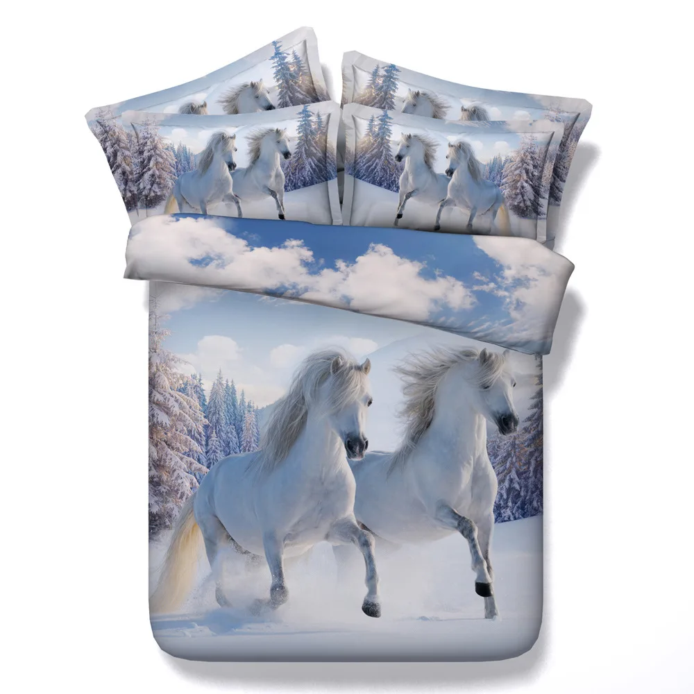 Зимние пододеяльник 3D двойная лошадиная цифровая печать Постельное белье Super King