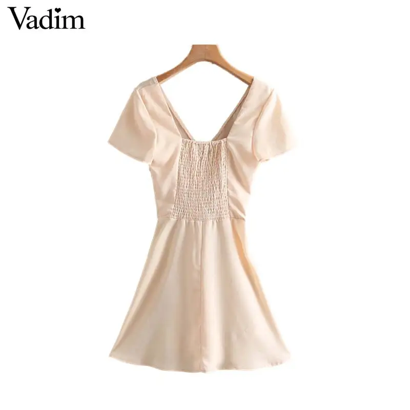 Вадим женские пикантные Глубокий V шеи Плиссированные мини-платье с коротким