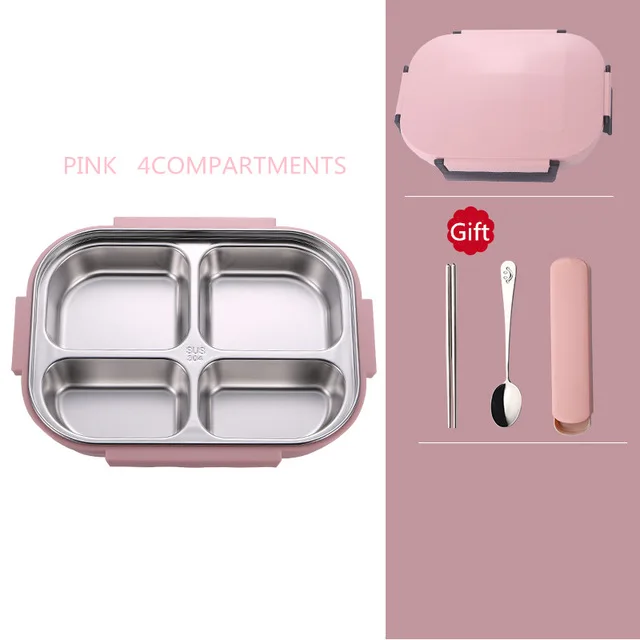 pink B Ланч-бокс из нержавеющей стали Экологичный Bento box с мешками и столовыми приборами термоконтейнер для хранения пищи для взрослых студентов - Цвет: pink B