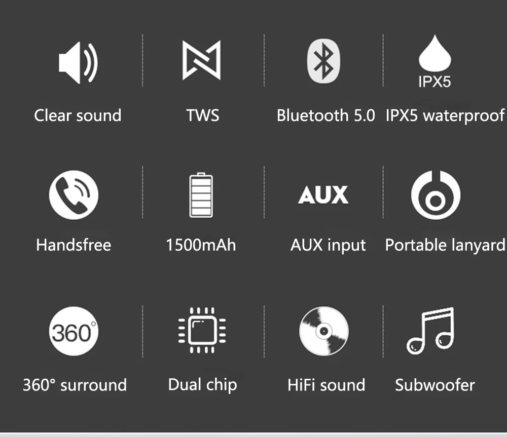 Водонепроницаемый Портативный беспроводной Bluetooth динамик сабвуфер стерео динамик s бас колонка с TF картой USB MP3 Воспроизведение музыки для телефона