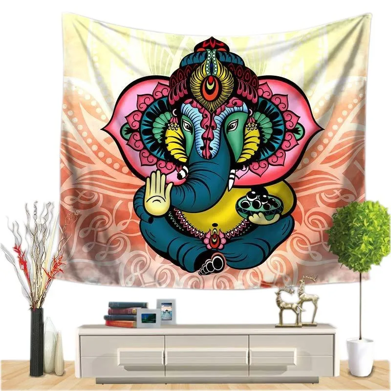 

Indian Elephant Wall Hanging Tapestry Mandala Floral Carpet Chic Bohemia Decoration Kids Room Beach Towel Tribe Style Decor