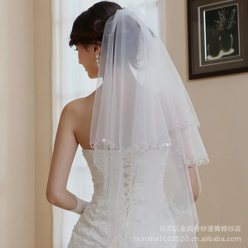 Однослойная Фата с бисером Свадебные платья для невесты оптовая продажа
