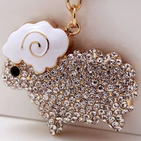 hotsale high quality full rhinestones metal sheep bagcar keychain key ring women valentines gifts promotion