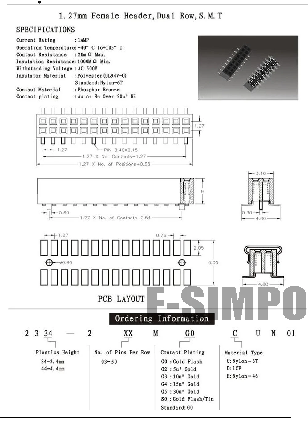100 шт SMT 1 27 мм двойной вертикальный SMD PCB гнездовой контактный коннектор 2*3P 2X4P 2X5P 2X6P