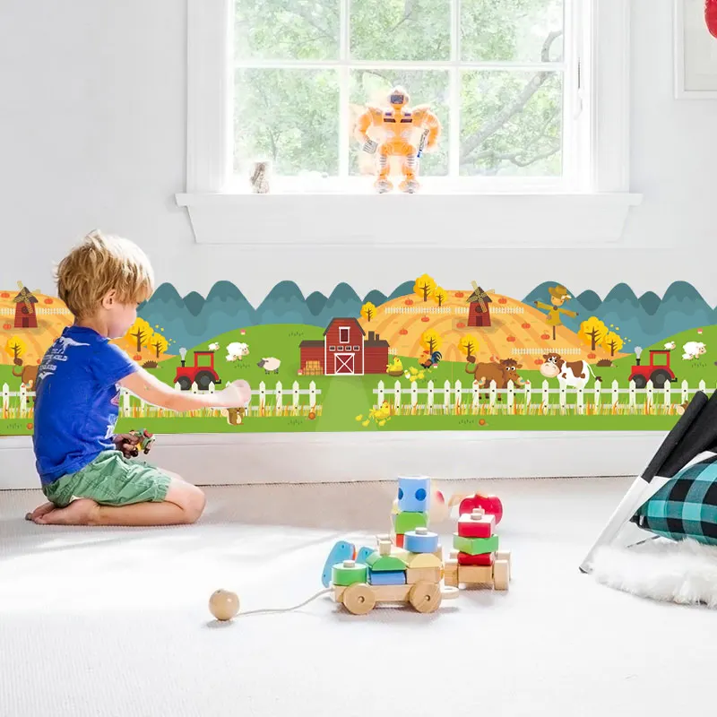Счастливая ферма животное дом забор Настенная Наклейка для детской комнаты обои