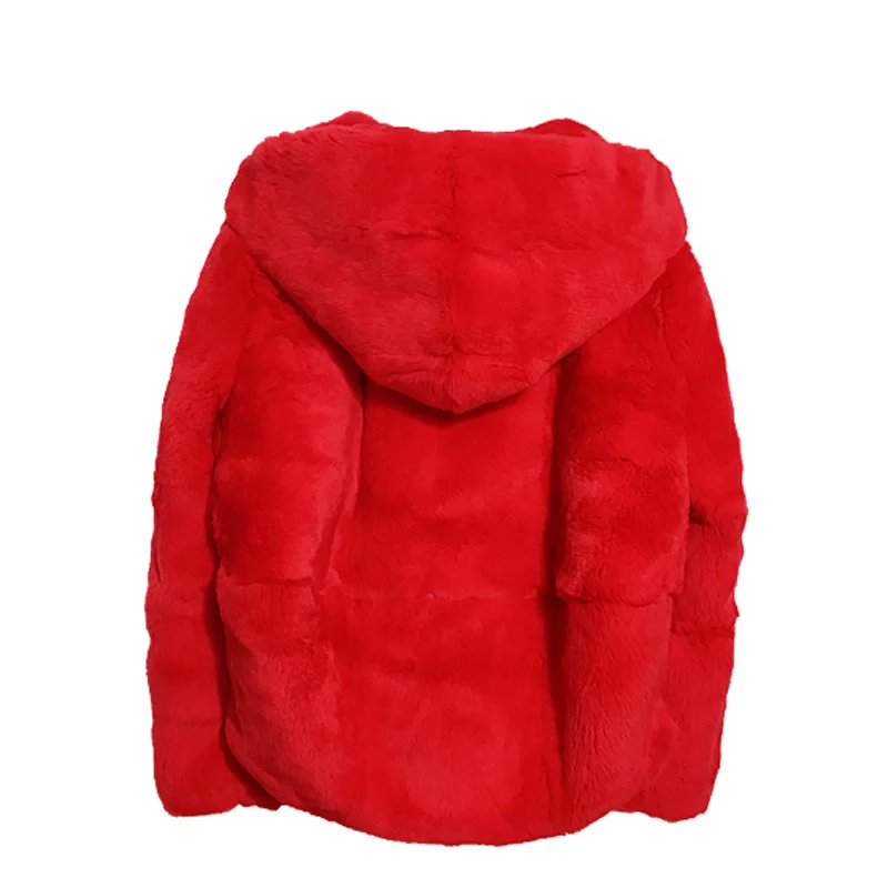 

2019 Autumn winter natural rex rabbit fur jackets women hooded short design long sleeved real fur coats warm fur outerwear