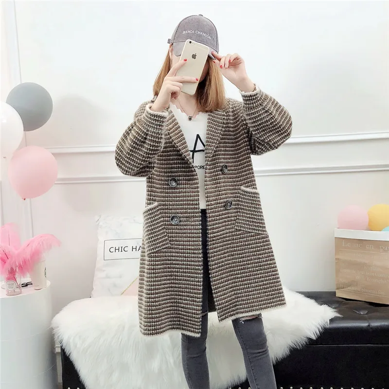 Kemixiaoxuan New Arrival 2018 Autumn Winter Kintted Cardigans Female Mink Cashmere V Neck Sweater Loose Coat Jacket Woman |
