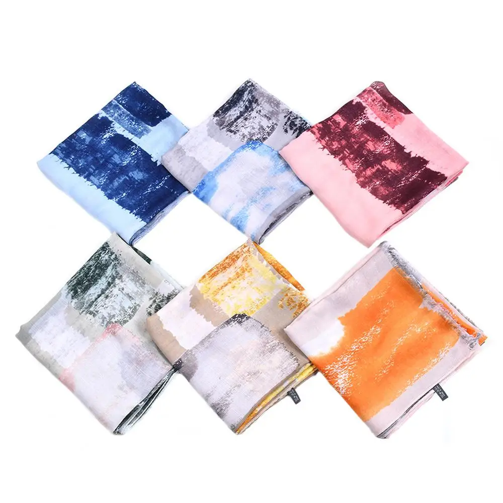 

Linen Fashion Gradient Scarf Soft Silk Plain Grain Graffiti Shawl Hijab Spring Muslim Headscarf Lady Large Size Wrap Scarf