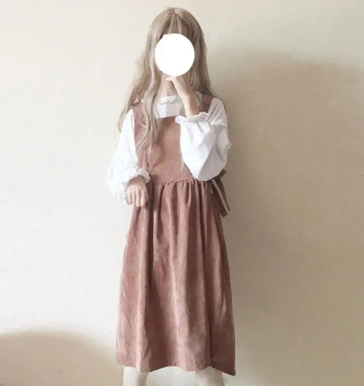 brown dress Женские платья, шикарное женское платье Kawaii Ulzzang, повседневное милое вельветовое платье, женское винтажное платье в стиле Харадзюку, ретро - Цвет: brown dress