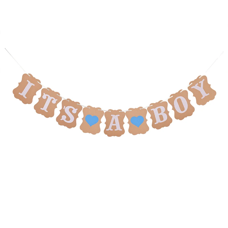 Baby Shower Garland Kraft Paper Its A Boy Girl Flags Banner Bunting Party Pennant Baptism Decoration | Дом и сад