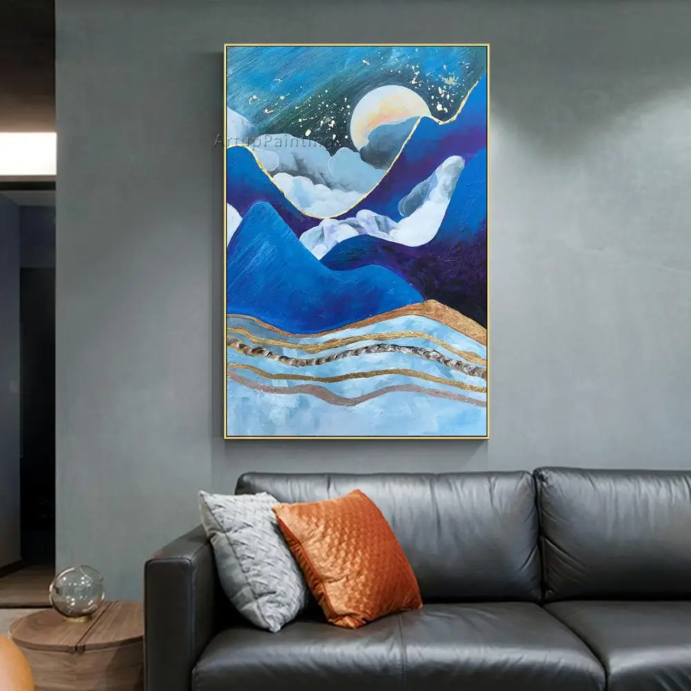 Goedkoop Moderne Abstracte Marineblauw Canvas Schilderijen Landschap Muur Decoratie Schilderen Decoratieve Foto 'S Voor Woonkamer