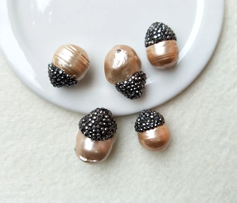 

10 pcs Natural Pearl Stone Bead Pave Rhinestone Crystal,gold electroplated Connector For DIY Making necklace Jewelry BD110