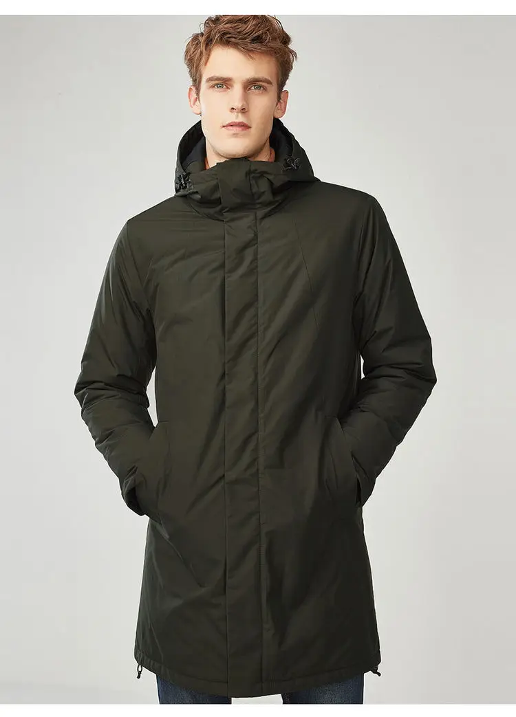 Giordano длинная куртка пальто с капюшоном Состоит из полиэфирной ткани,выполнена в сплошном цвете и имеет несколько размеров