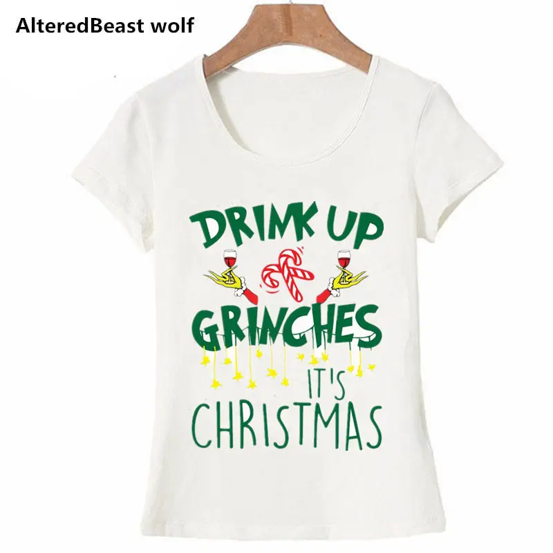 Drink Up Grinches новогодние майки для женщин, подарок, слоган, красные, модные, гранж, вечерние, стильные, эстетические, Забавные футболки, цитата, готика, футболки