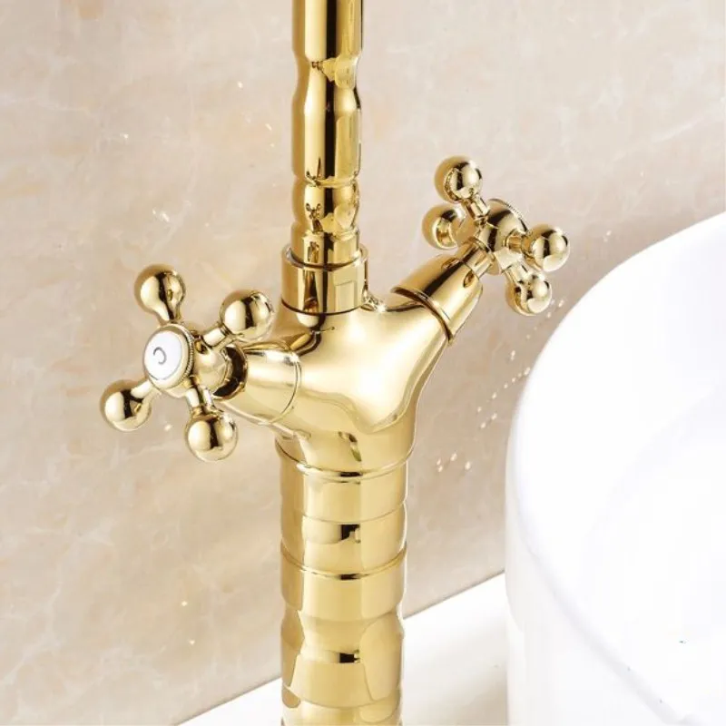 Ванная комната античная смесители для раковины высокого Арка двойной крест