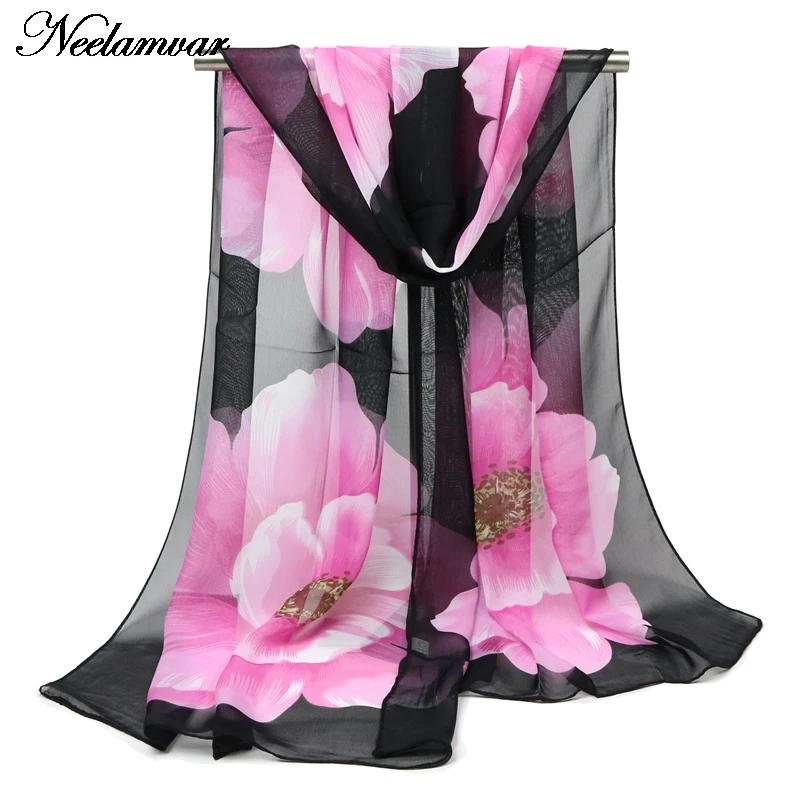 Шифоновый шелковый шарф 2019 женский летний и осенний Универсальный длинный