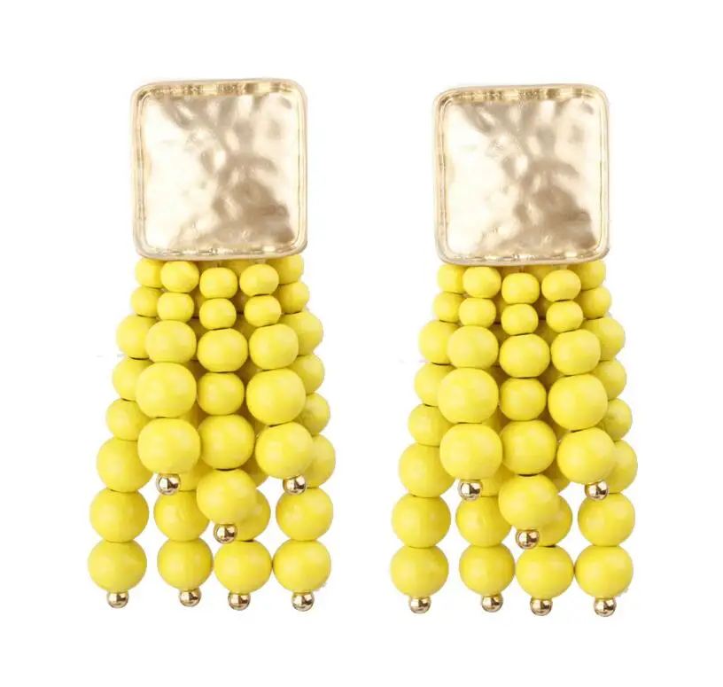 Yellow KMVEXO, новинка, многослойные серьги из акриловой смолы, Украшенные бусинами, модные серьги с бахромой, вечерние, праздничные украшения для клуба - Окраска металла: Yellow