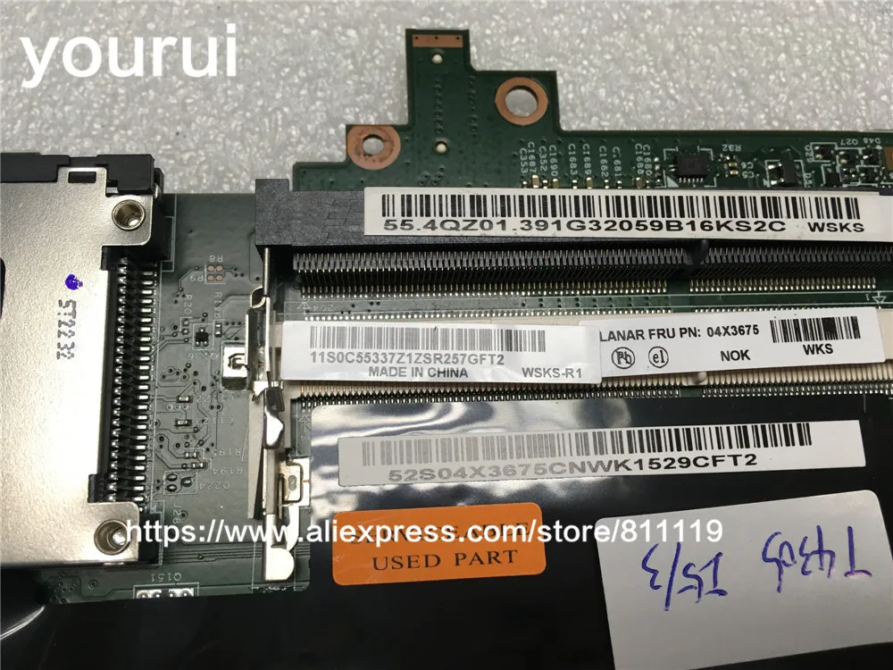 Материнская плата yourui FRU 04X3675 для ноутбука lenovo thinkpad T430S i5 3210M DDR3|fru| |