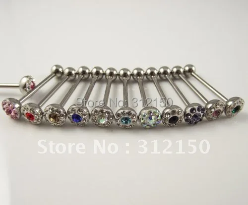 

SaYao 24pcs/lot Free Shipping barbell 14G Colorful Crystal Tongue Ring navel rings,Belly Rings
