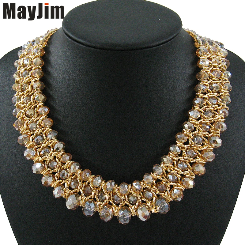 Заявление ожерелье женская мода vintage choker воротник золотая цепь большой коренастый бисера кристалл ожерелья и кулоны Ювелирные Изделия