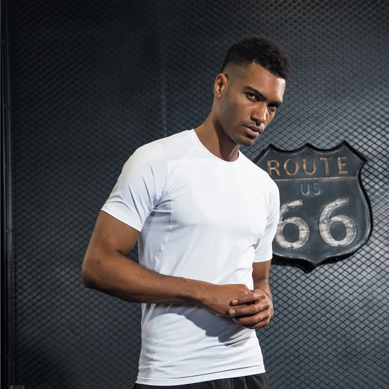 2019 Новый атлетика высокая эластичность спортивная рубашка Для мужчин короткий