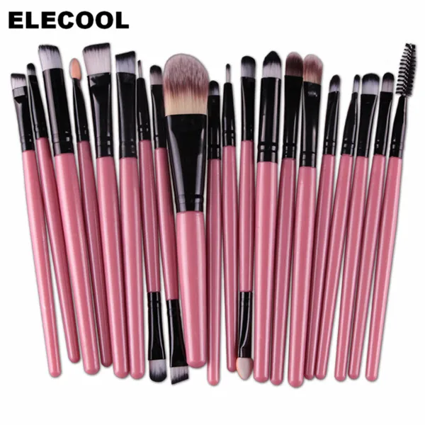 ELECOOL 20/15/1 шт глаз кисти oogmake-borstels Oogschaduw Spons неус тени для век подводка для глаз кисть для губ Cosmetische borstels комплект - Handle Color: 20pcs pink black