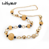 longway vintage silver color gold color chain necklace jewelry unique yellow blue crystal beads long necklaces women sne150827