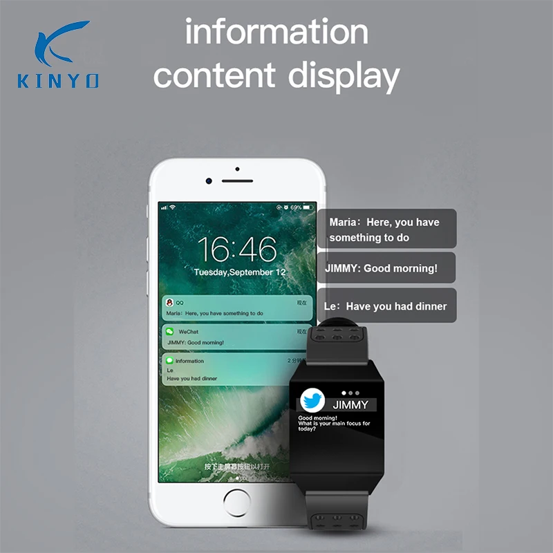 KINYO Smartband Heart Rate Sleep Monitor Bracelet Waterproof Bluetooth smartwatch sports tracking app GPS tracker pk mi band 3 4 |