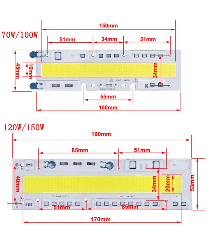 5 шт. Смарт IC светодиодный COB Чип IP65 30 Вт 50 Вт 70 Вт 100 Вт 150 Вт AC 220 В 110 В встроенный прямоугольный луч DIY для прожектор светильник Точечный светильник