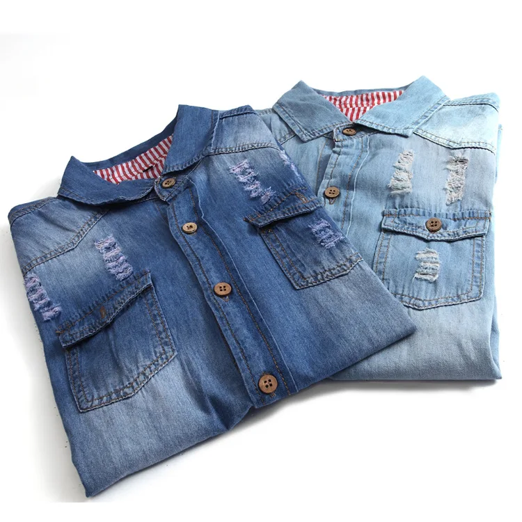 

The new summer 2020 cowboy shirts Men's wear short-sleeved Hole in the cowboy shirt