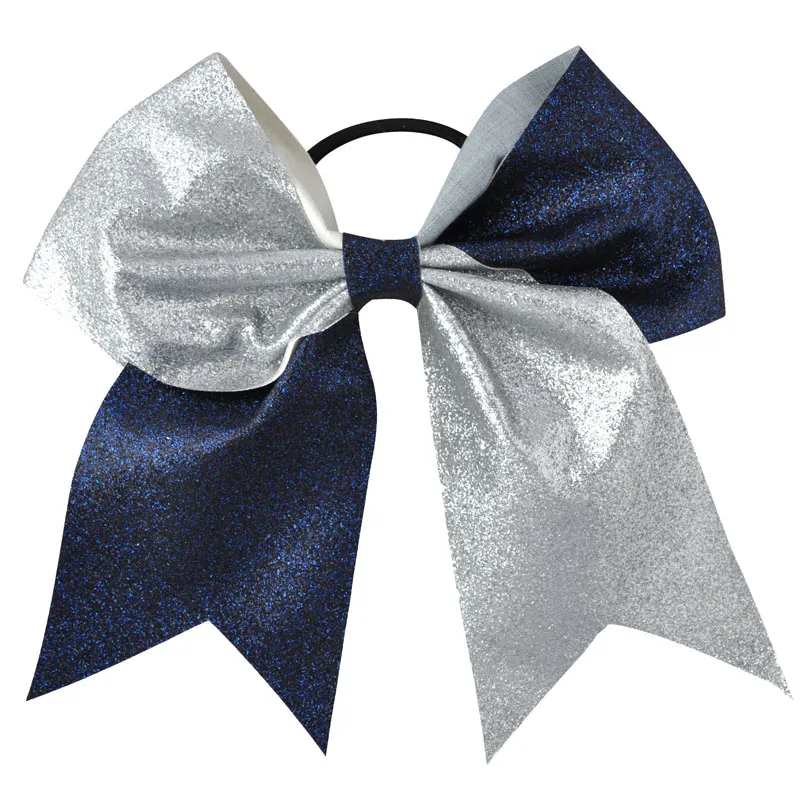 Navy-Silver 24 цвета 7 дюймов Девушки Бутик твердые Блестящий большой бант для чирлидинга эластичные резинки для волос конский хвост держатель женские аксессуары для волос - Цвет: Navy-Silver