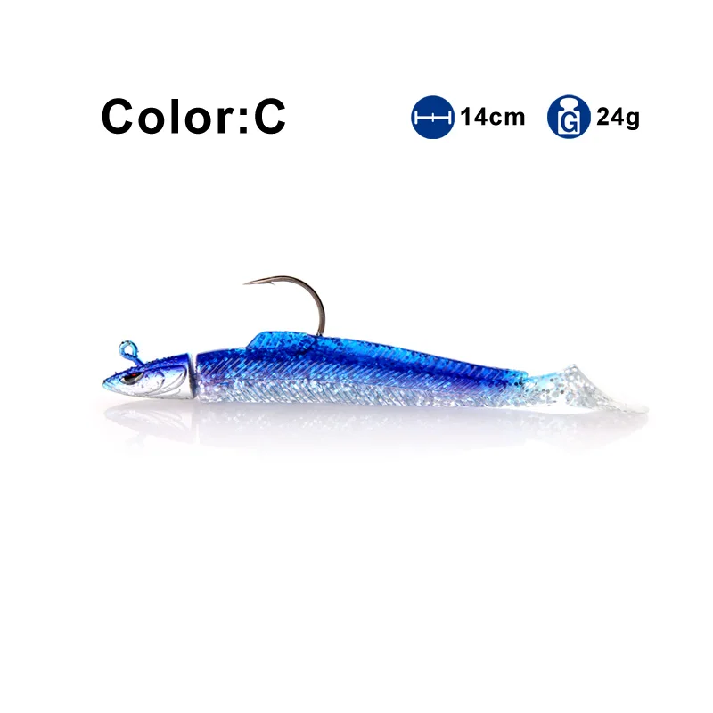 ColorC Свинцовая голова Джиги мягкие рыболовные приманки с крючком 14 см 24 г тонущие для соленой и пресной воды джиг голова сандель приманки - Цвет: ColorC