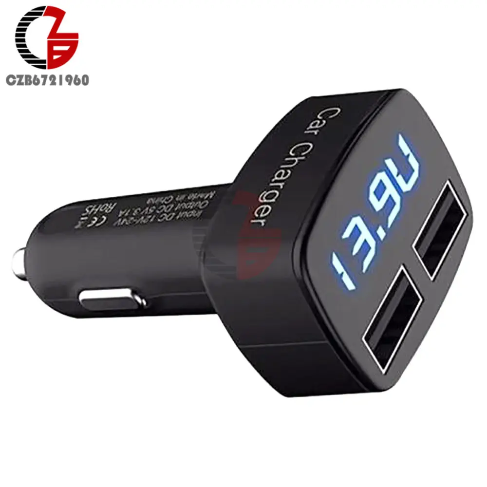 Black Case-Blue LCD DC 5 В 3.1A 4 в 1 светодиодный цифровой вольтметр Амперметр термометр Dual USB Универсальное автомобильное зарядное устройство напряжение тока измеритель температуры - Цвет: Black Case-Blue LCD