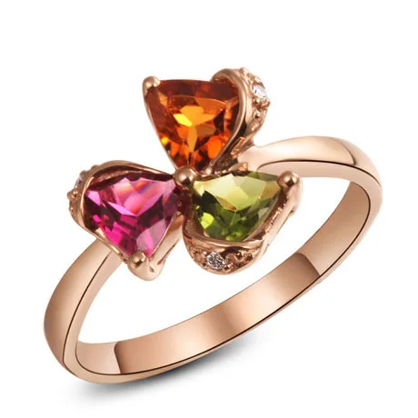 

New Arrival Colorful Rings Three Color Love Shape Pink Olive Green Champagne CZ Wedding Engagement Rings For Women Jewelry Gifts