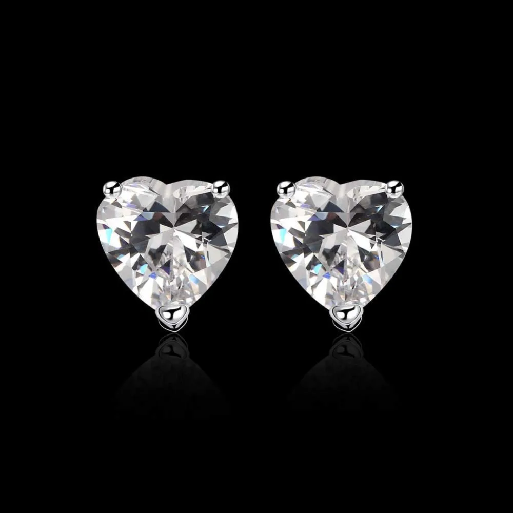 GNIMEGIL Brand Jewelry Women's Clear Cubic Heart Stud Earrings Silver Shape with 9MM White | Украшения и аксессуары